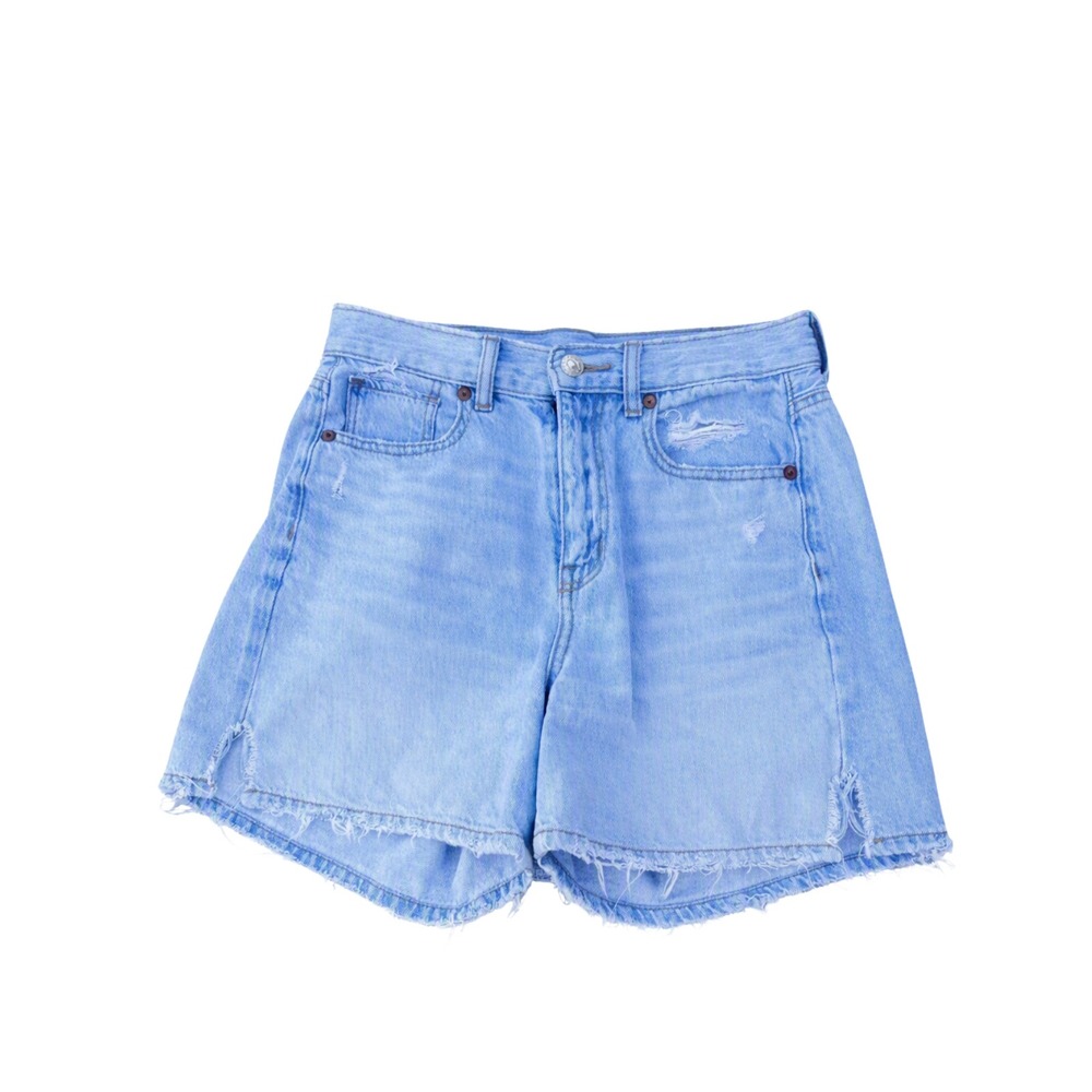 American Eagle Denim Shorts Women 00 Light Wash Highest Rise Baggy Distressed